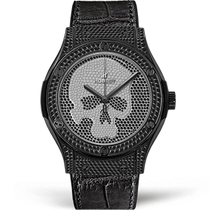 Копия часов Hublot Classic Fusion 45 Skull Black Full Pavé 511.ND.9100.LR.1700.SKULL