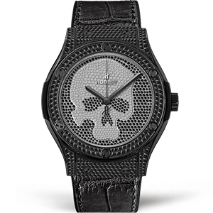 Копия часов Hublot Classic Fusion Skull Black Full Pave 45mm 511.ND.9100.LR.1700.SKULL
