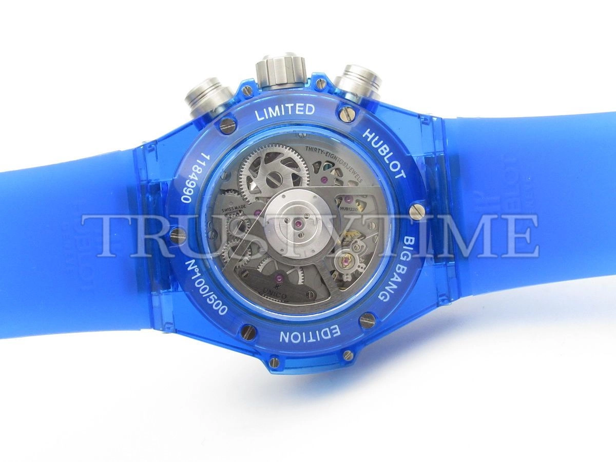 Копия часов Hublot Big Bang Unico Blue Sapphire Baguettes 45mm 411.JL.4809.RT.1901