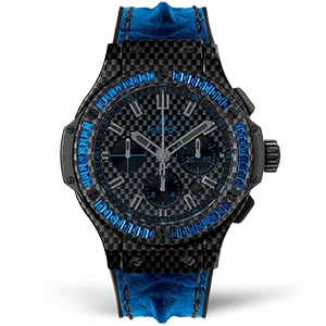 Копия часов Hublot Big Bang Carbon Bezel Baguette Blue Sapphires 44mm 301.QX.1790.HR.1901